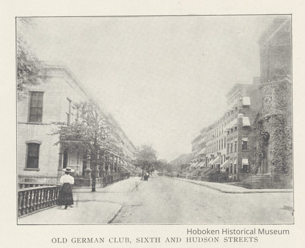 Printed B+W photograph of Old German Club, Sixth and Hudson Streets, Hoboken, ca. 1908. picture number 1