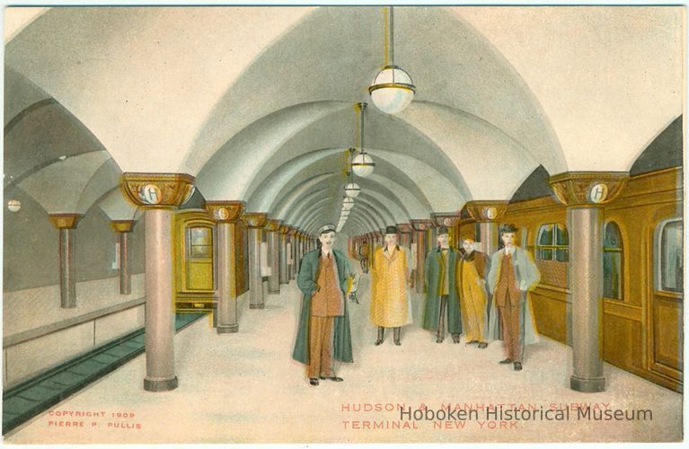 Digital image of Hudson & Manhattan R.R. postcard titled: Hudson & Manhattan Subway Terminal New York (actually Hoboken station). 1909. picture number 1