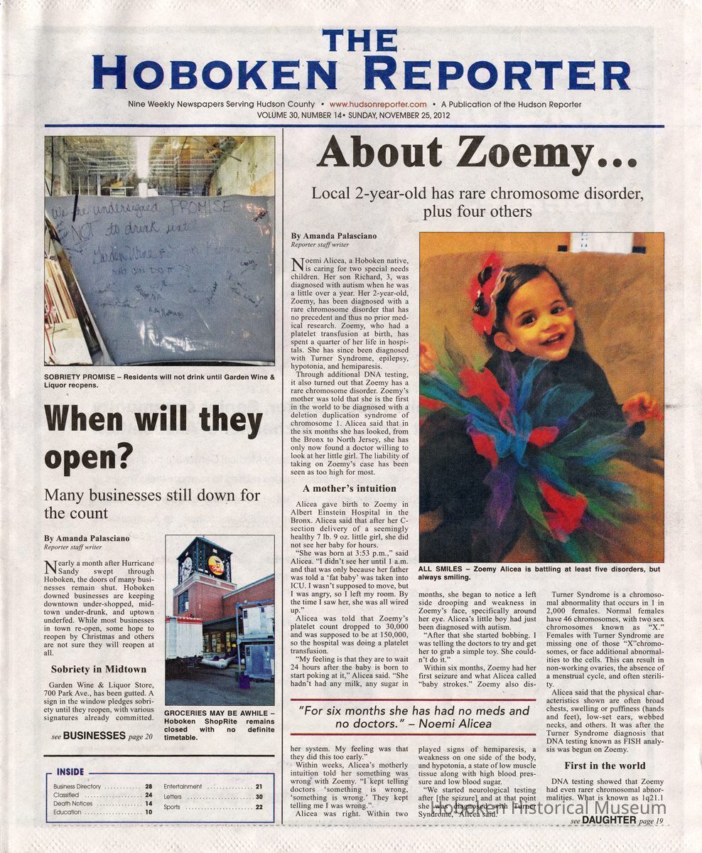 page 1, The Hoboken Reporter, Sunday, Nov. 25, 2012