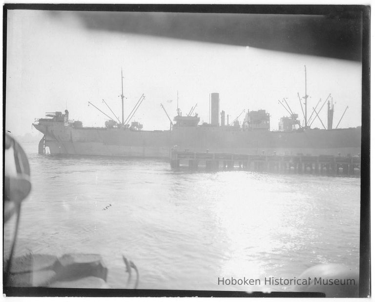 B+W photo of the starboard profile of unknown freighter, possibly near Hoboken, no date, ca. 1940. picture number 1