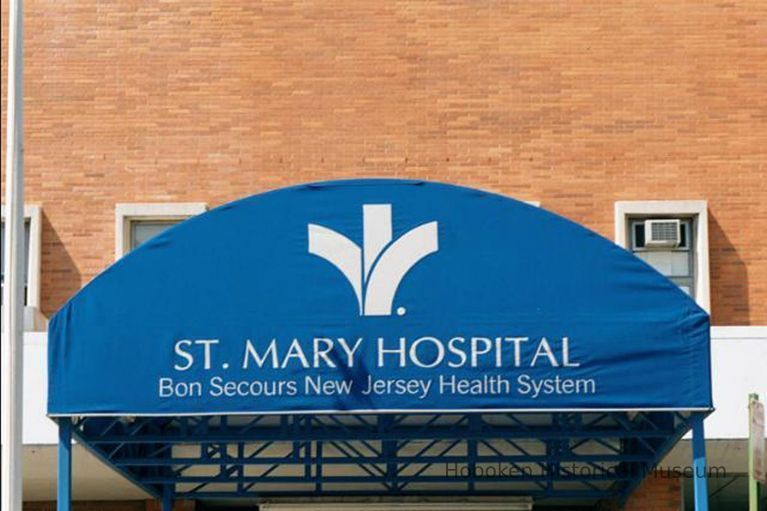 Color photo detail of sign lettering on canvas marquee for Saint Mary Hospital, 308 Willow Avenue, Hoboken, Sept., 1-5, 2001. picture number 1