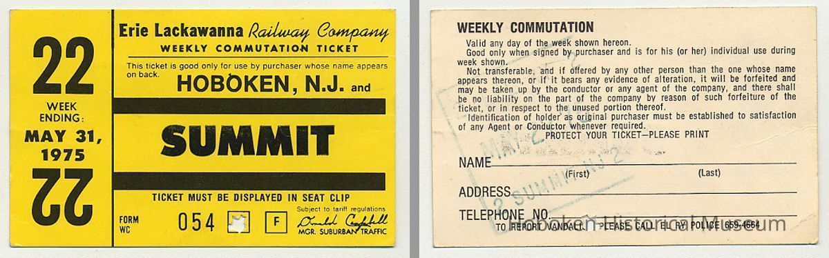 Ticket, weekly commutation: Erie Lackawanna Railway, between Hoboken & Summit; week ending May 31,1975. picture number 1
