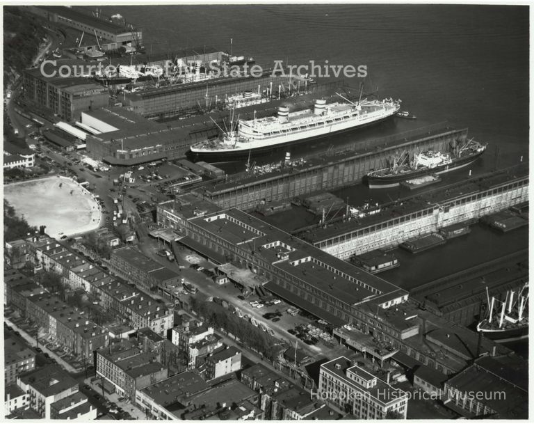 image aerial Holland America Lines piers, Oct. 14, 1948; Copyright: NJ State Archives