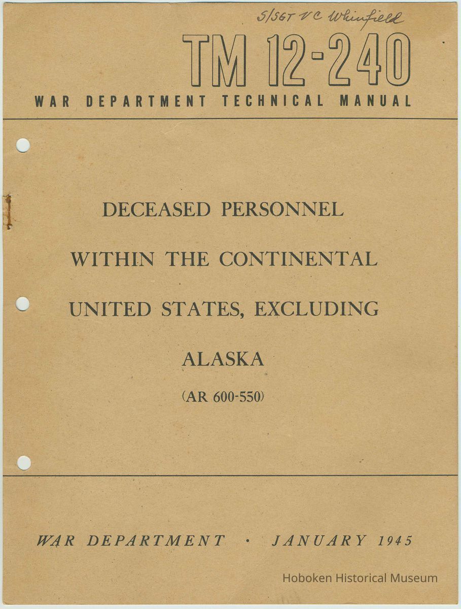 War Department Technical Manual TM 12-240. Deceased Personnel Within the Continental United States, Excluding Alaska (AR 600-550). January 1945. picture number 1