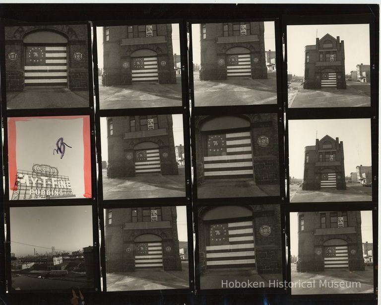 B+W negative contact sheet of images of Hoboken taken by John Conn. no date, [1976]. picture number 1