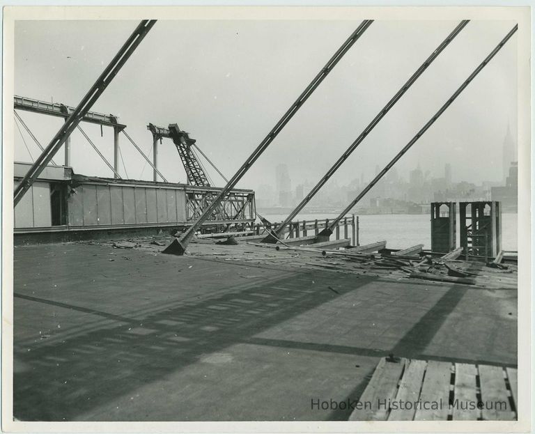 B+W photo of the reconstruction and extension of Pier 15 at the Bethlehem Steel Shipyard, Hoboken Division, July 19,1957. picture number 1