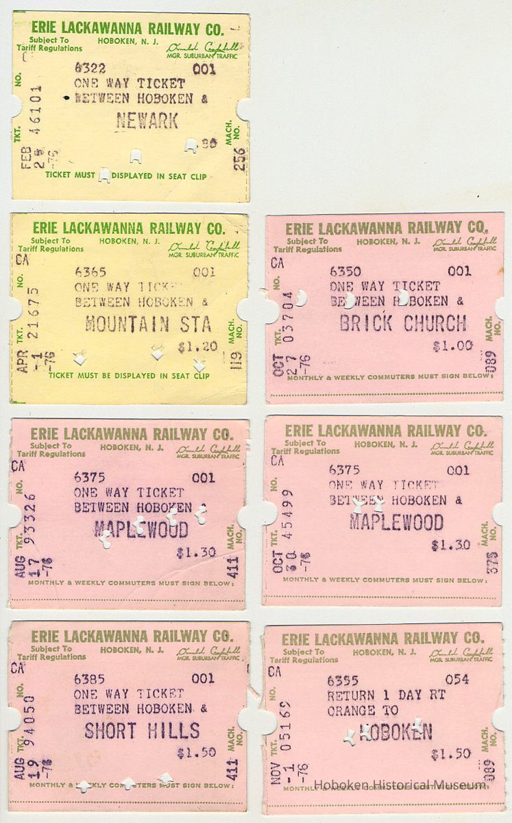 Tickets, one-way, 7: Erie Lackawanna Railway, between Hoboken & various stations; 1976. picture number 1