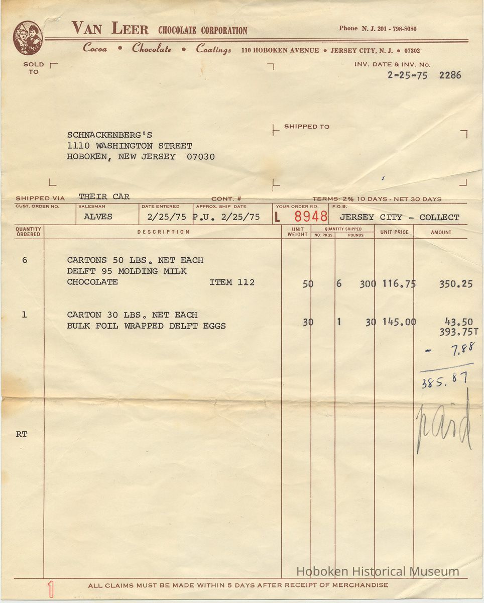 invoice Feb. 25, 1975