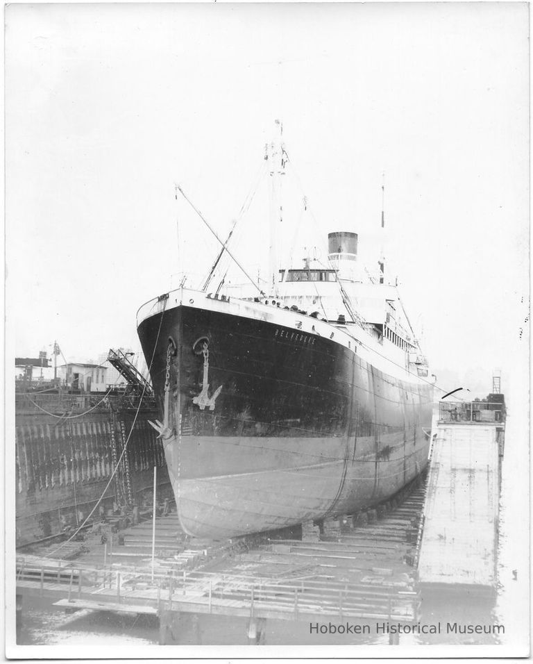 B+W photo of the S.S. Belvedere in dry dock, Hoboken, no date, ca. 1940. picture number 1