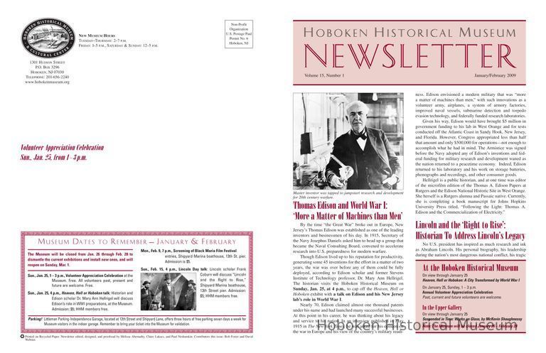 Hoboken Historical Museum Newsletter [Second Series], Volume 15, Number 1, Jan.-Feb. 2009. picture number 1