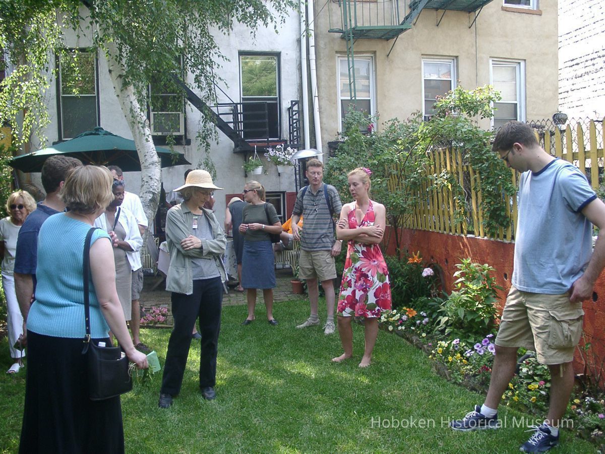 Digital color image of the gardens and people on the Secret Gardens Tour, Hoboken Historical Museum, Hoboken, June 9, 2002. picture number 1