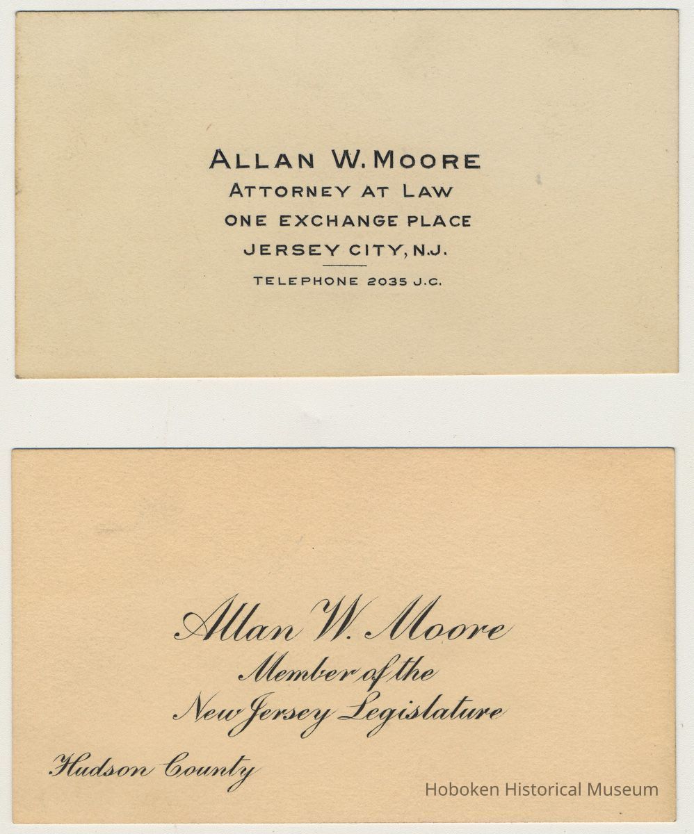 Calling cards, 2, of Allan W. Moore (1889?-1919); resident at 1227 Garden St., Hoboken. picture number 1