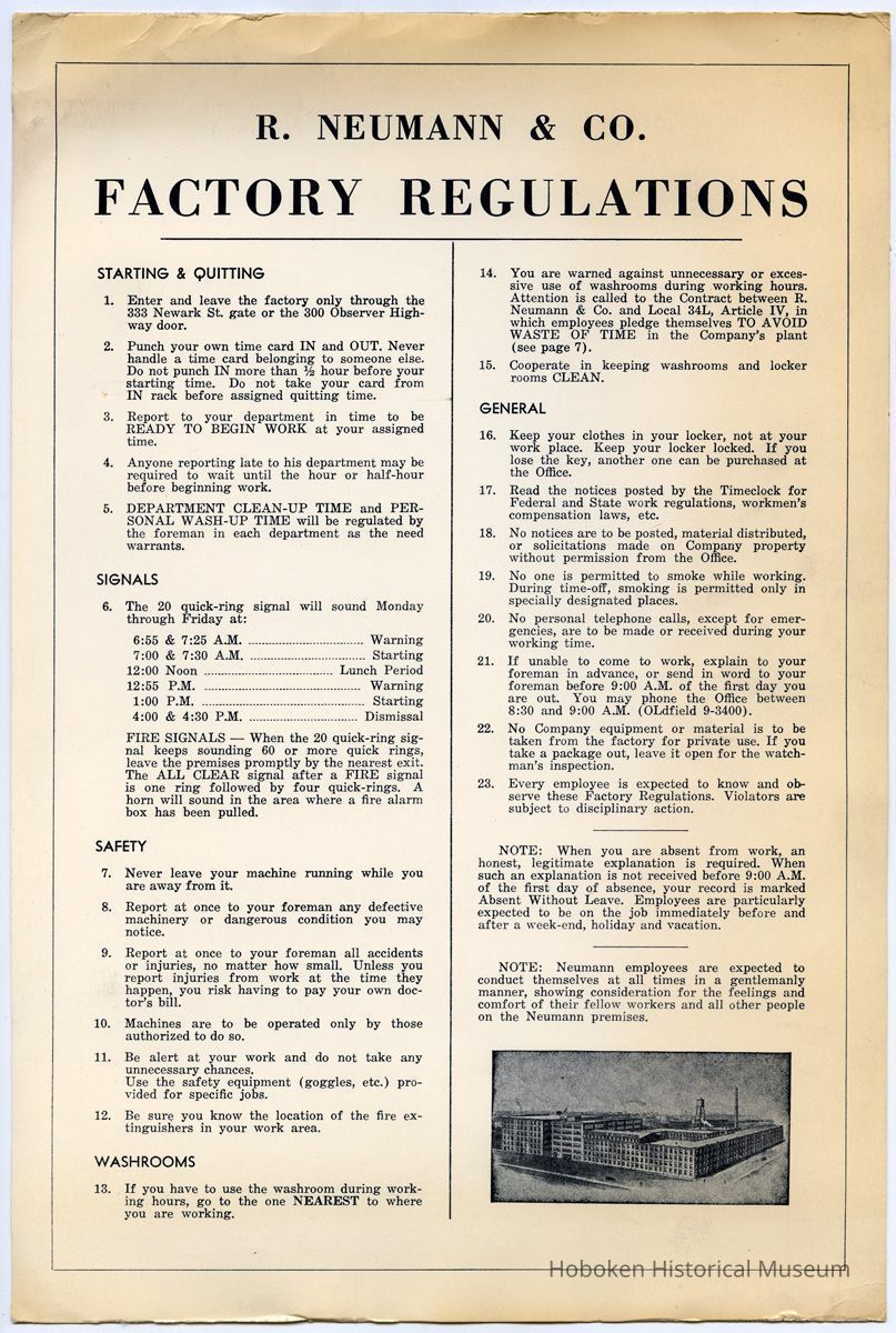 Sign - R. Neumann & Co., Factory Regulations