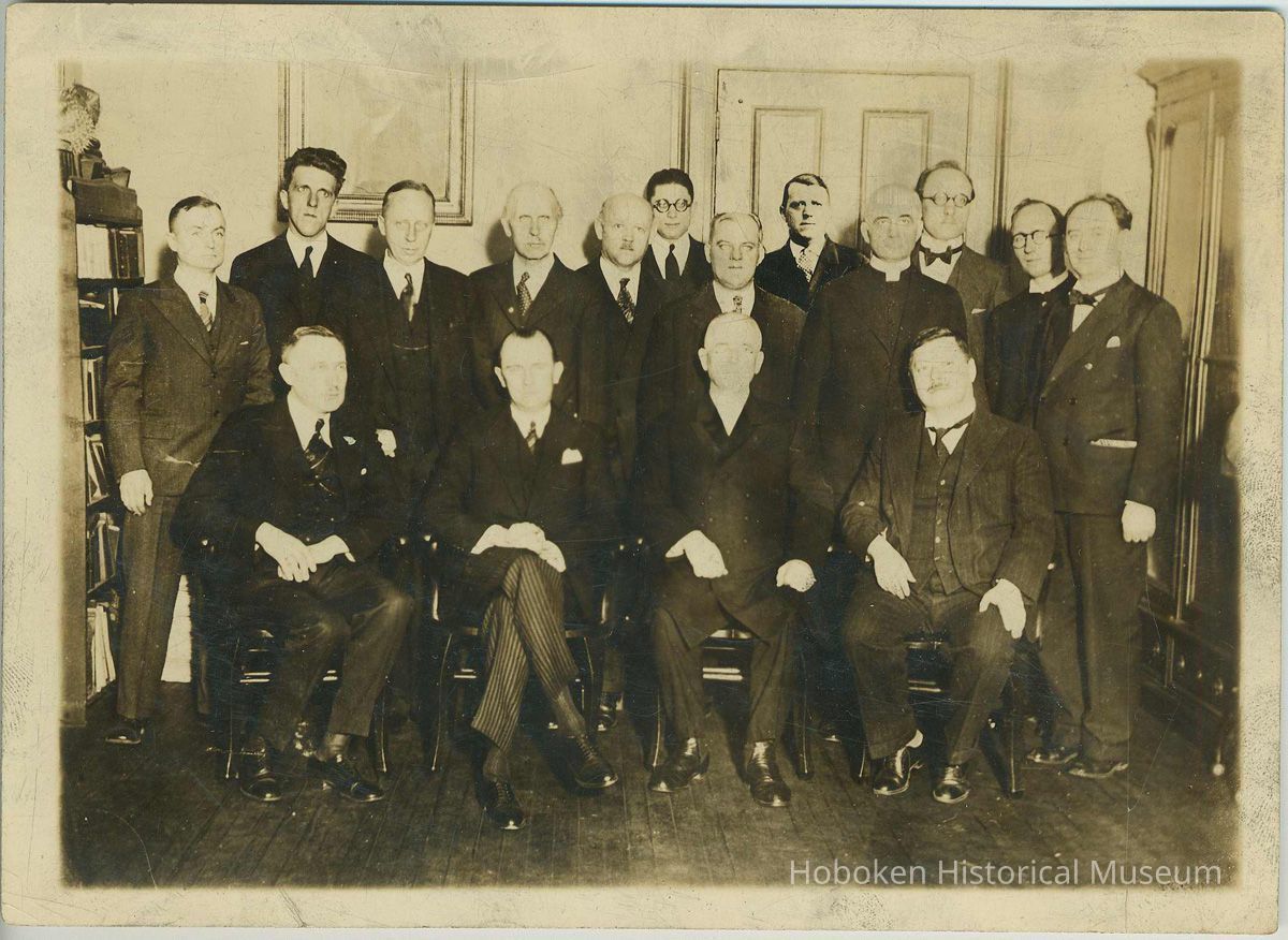 Sepia-tone group photo of men at the German Seamen's Institute, Hoboken, no date, ca. 1920 picture number 1