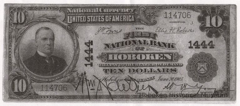 First National Bank of Hoboken, currency, 10 dollars, 1905, no enhancements