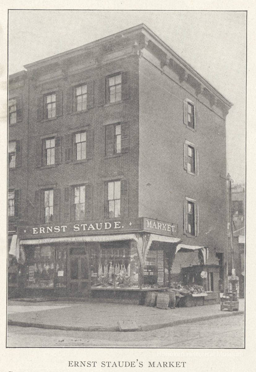 Printed B+W photograph of Ernst Staude, Meat Market, 201 Washington St., Hoboken, no date, ca. 1905-1908. picture number 1