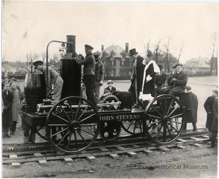 B+W copy photo of the centennial re-creation of the John Stevens' 1826 circular railway and locomotive, (Hoboken), no date, [1926]. picture number 1