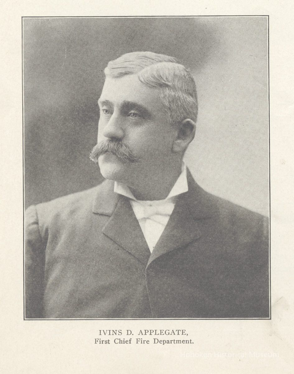Printed B+W photograph of Ivins D. Applegate, First Chief, Hoboken Fire Department, Hoboken, ca. 1908. picture number 1