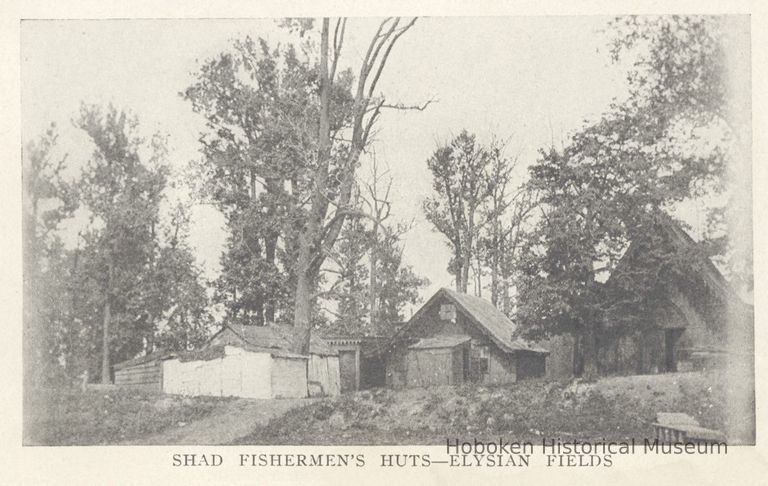 Printed B+W photograph of Shad Fishermen's Huts, Elysian Fields, Hoboken, ca. 1880's. picture number 1