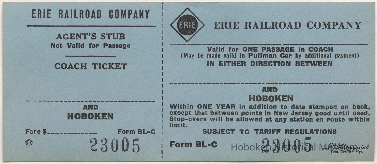 blank two-piece one-way coach ticket [blank] & Hoboken