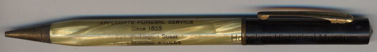 Mechanical pencil imprinted with advertising for Applegate Funeral Service, 225 Washington St., Hoboken. picture number 1