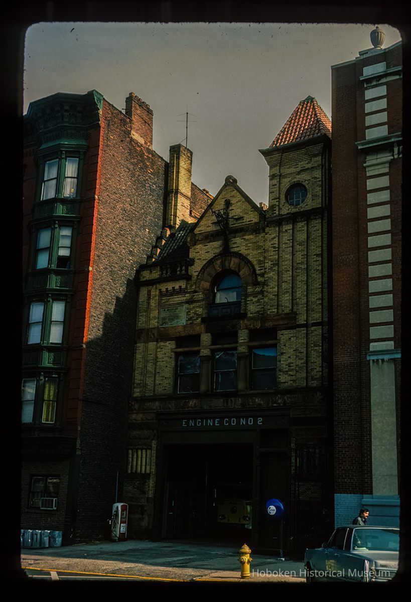 Color slide of eye-level view of the Hoboken Fire Department Engine Company No. 2 fire station façade at 1313 Washington between 13th & 14th picture number 1