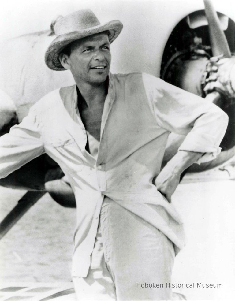 Black-and-white photo, movie still, of Frank Sinatra in film 