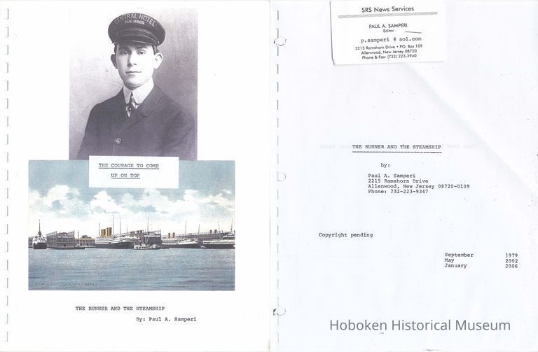 Manuscript: The Runner and the Steamship. By Paul Samperi. Copyright Pending; Sept. 1979; May 2002; Jan. 2006. picture number 1