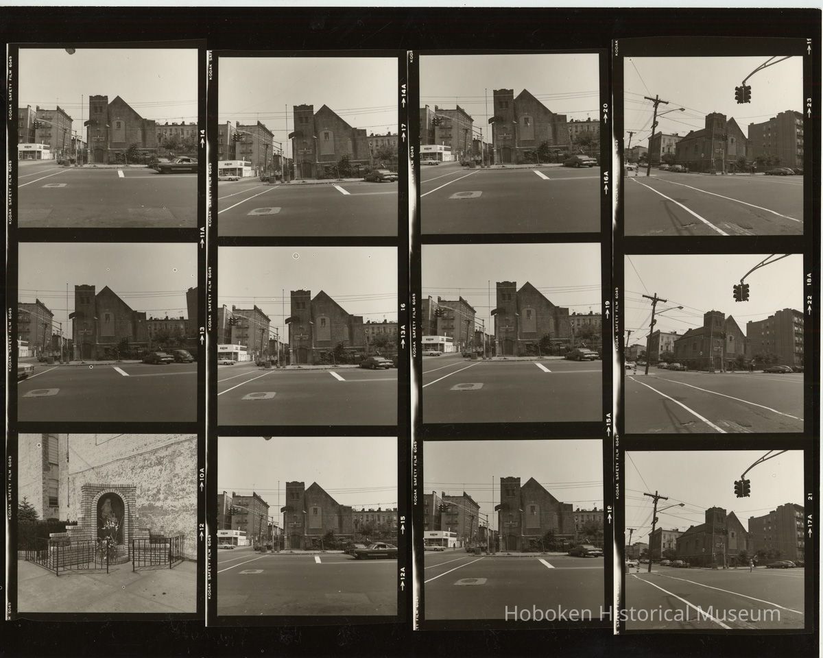 B+W negative contact sheet of images of Hoboken taken by John Conn. no date, [1976]. picture number 1