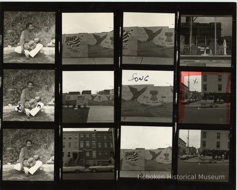 B+W negative contact sheet of images of Hoboken taken by John Conn. no date, [1976]. picture number 1