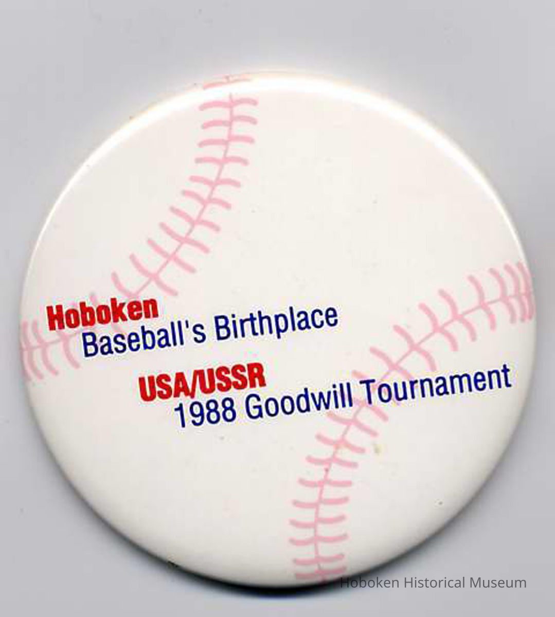 Pin badge commemorating Hoboken, Baseball's Birthplace for the USA/USSR 1988 Goodwill [Games] Tournament. picture number 1
