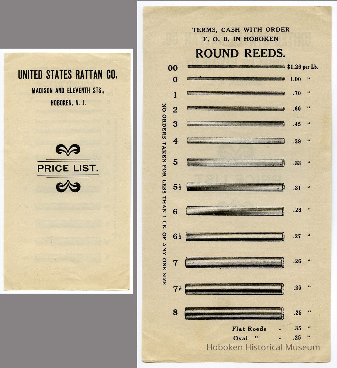 price list, front and back (enlarged)