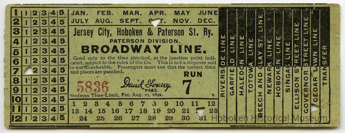 Ticket: Jersey City, Hoboken & Paterson Street Railway Co., Paterson Div.
