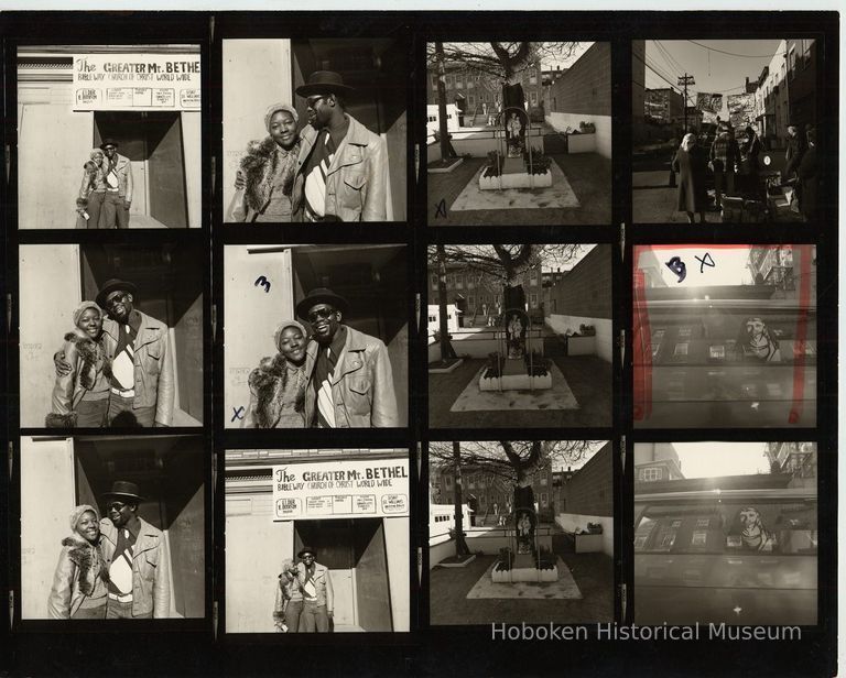 B+W negative contact sheet of images of Hoboken taken by John Conn. no date, [1976]. picture number 1