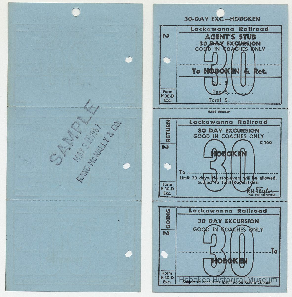 back and front of typical 30 Day Excursion tickets