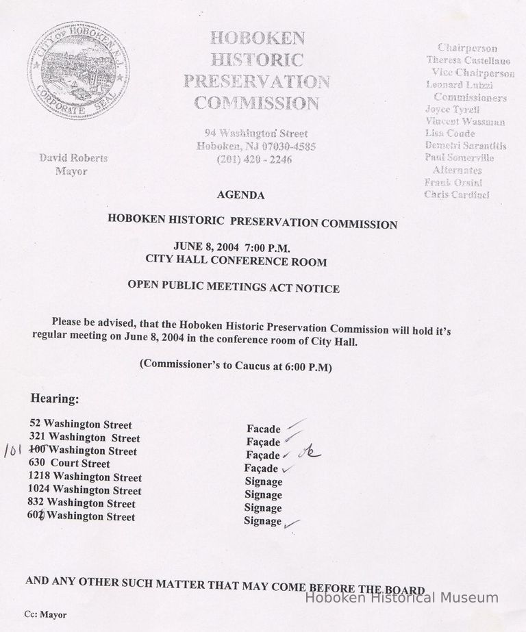 Agenda, Hoboken Historic Preservation Commission, Hoboken, June 8, 2004. picture number 1