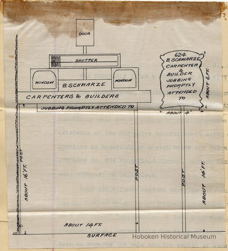 front attachment: drawing / sketch of signage at 624 Bloomfield St.