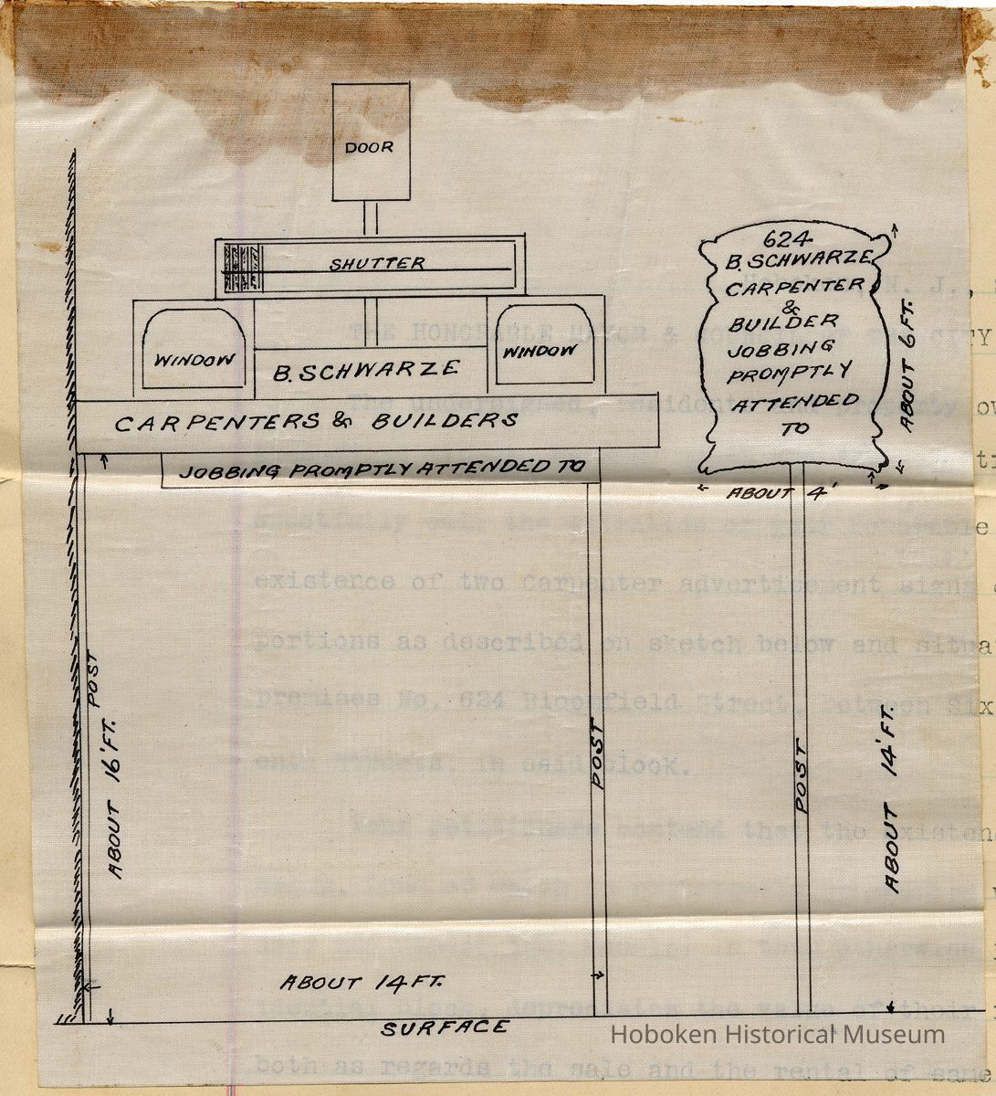 front attachment: drawing / sketch of signage at 624 Bloomfield St.