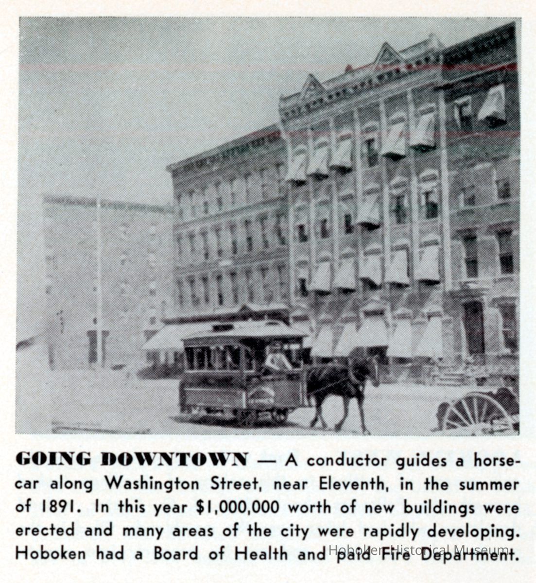 Reference image: A horse car on Washington Street near Eleventh St. in the summer, Hoboken, ca. 1891. picture number 1