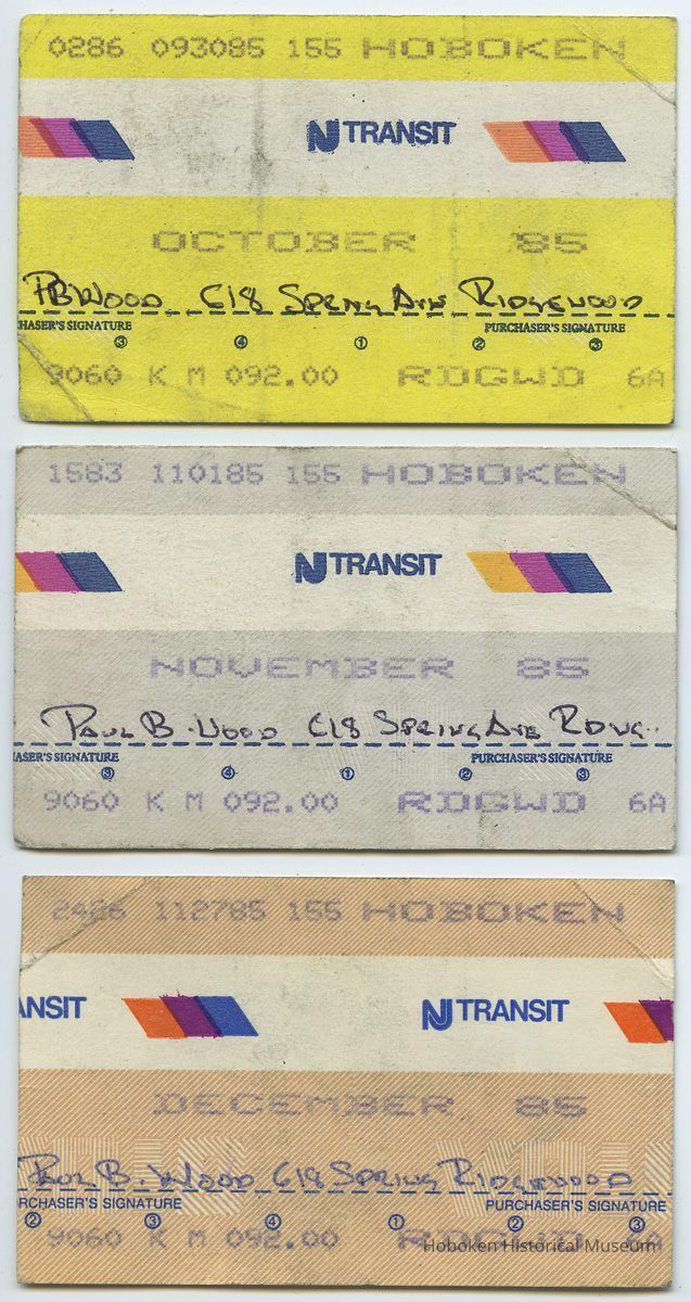 tickets, 3, NJ Transit monthly commutation 1985
