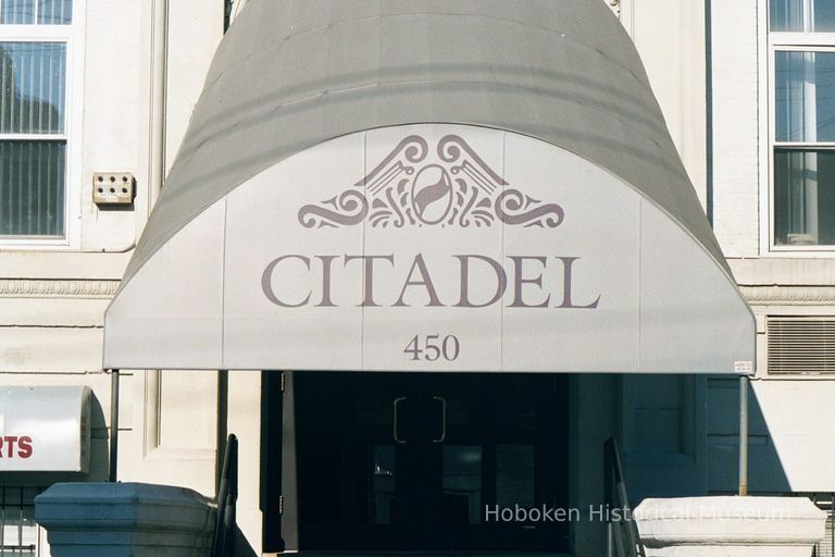 Color photo of marquee sign for The Citadel, 450 Seventh St.; at School No. 8, Seventh St. between Adams & Jefferson Sts., Hoboken, Jan. 3 & 4, 2002. picture number 1