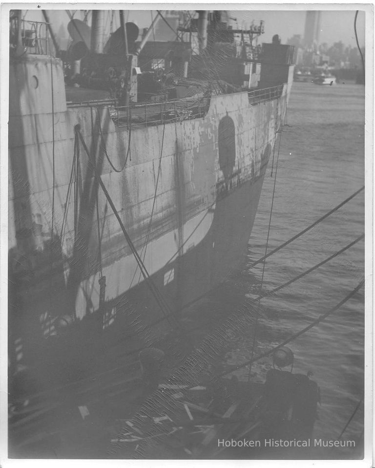 B+W photo of an unidentified freighter, Hoboken, no date, ca. 1940. picture number 1