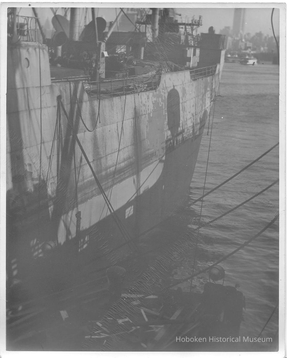 B+W photo of an unidentified freighter, Hoboken, no date, ca. 1940. picture number 1