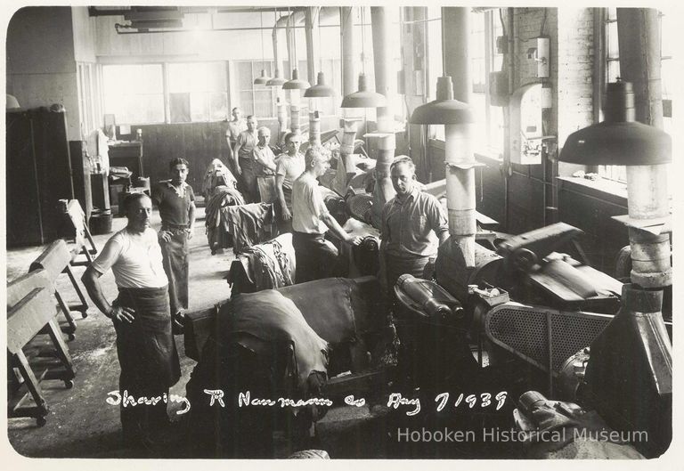 B+W photo of R. Neumann & Co. shaving department, Hoboken, August 7, 1939. picture number 1