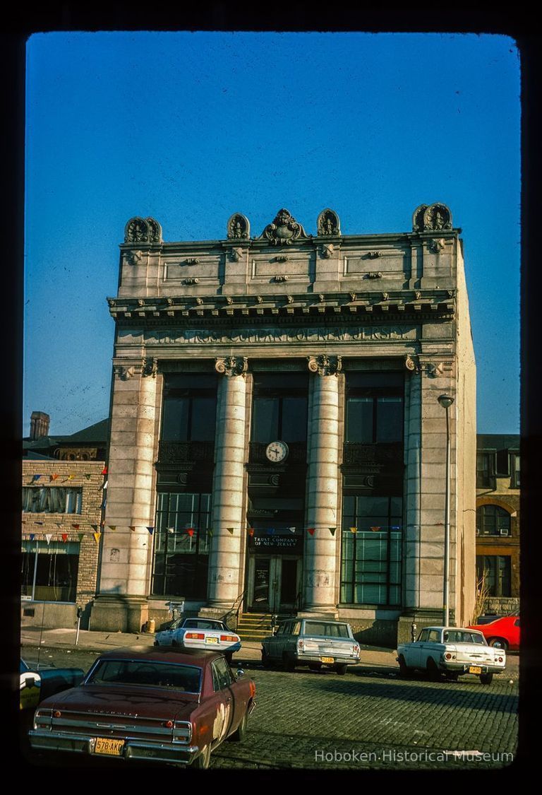 Color slide of eye-level view of The Trust Company of New Jersey building façade at 12 Hudson Place between River and the waterfront picture number 1