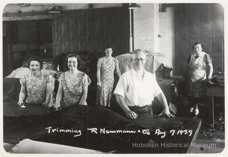 B+W photo of R. Neumann & Co. trimming department, Hoboken, August 7, 1939. picture number 1