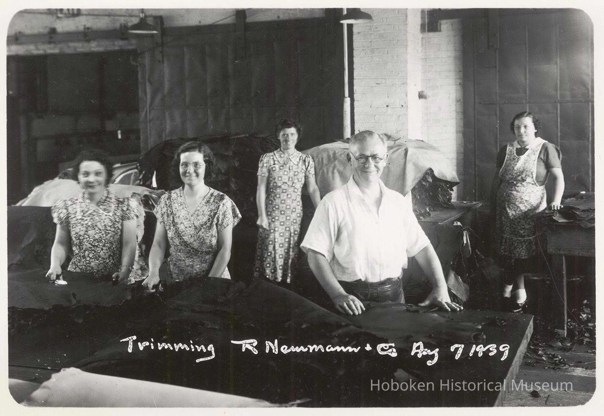 B+W photo of R. Neumann & Co. trimming department, Hoboken, August 7, 1939. picture number 1