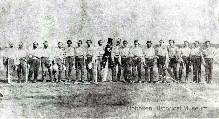 B+W copy photo of photo of the Knickerbocker & Excelsior baseball teams, no place, 1858. picture number 1