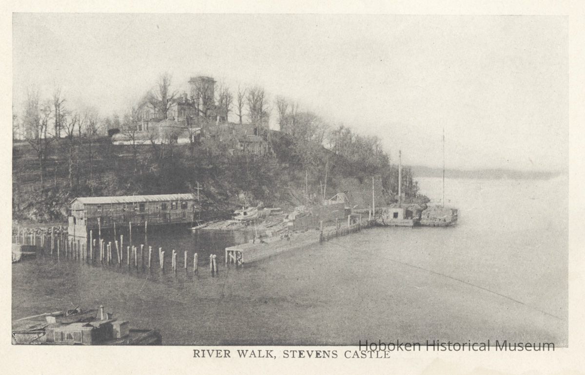 Printed B+W photograph of River Walk and Stevens Castle, Hoboken, ca. 1880's. picture number 1