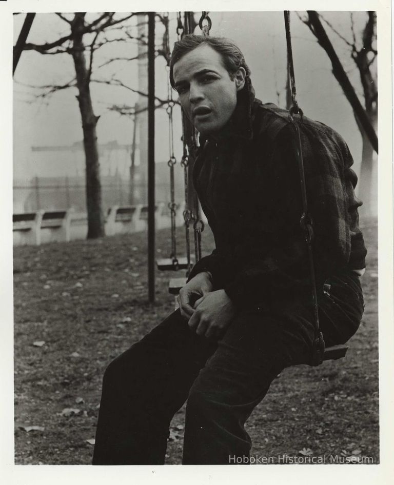 Black-and-white publicity photo of Marlon Brando as Terry Malloy in film 